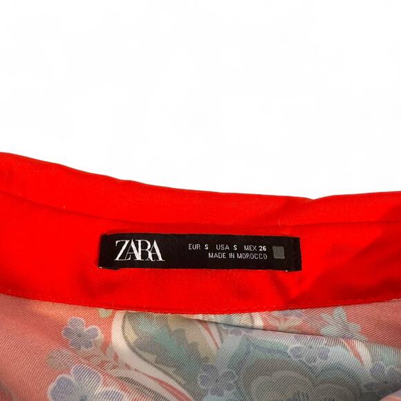 Zara Printed Shirt Dress Size S Red Multi Paisley Floral Satin Button Midi Dress - Picture 12 of 14